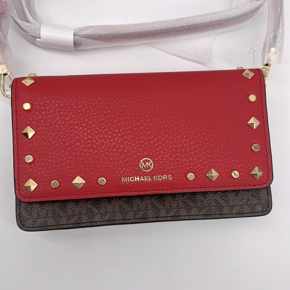 MICHAEL MICHAEL KORS Jet Set Small Studded Faux Leather Logo Phone Crossbody - Picture 2 of 16